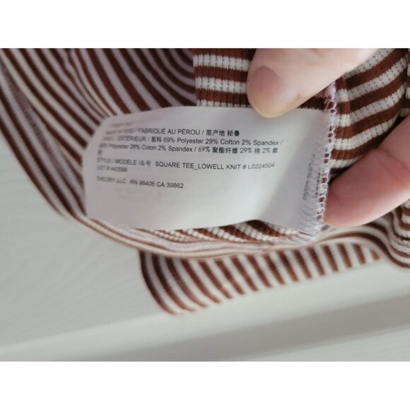 Theory Womens brown white Lowell striped button back knit top size XL New Preppy - Picture 7 of 7